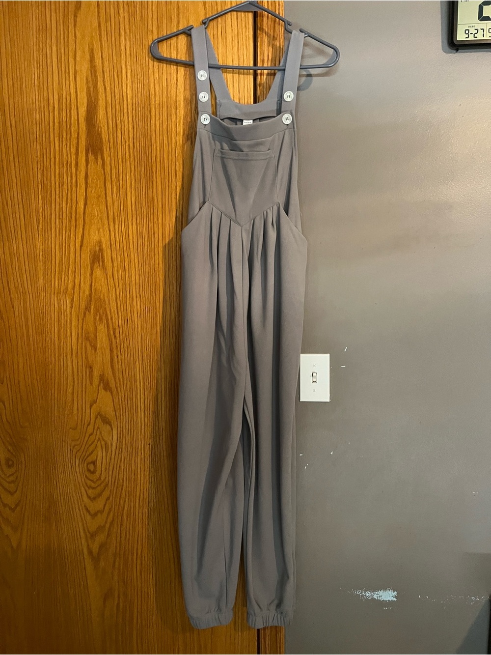 Women's Gray Jumpsuit Overalls with Button Straps